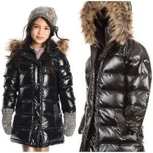 Appaman Sparkle Long Down Coat Hooded Puffer  Faux Fur Trim Parka Jacket 3T